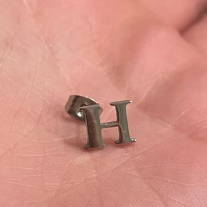 H initial earrings silver